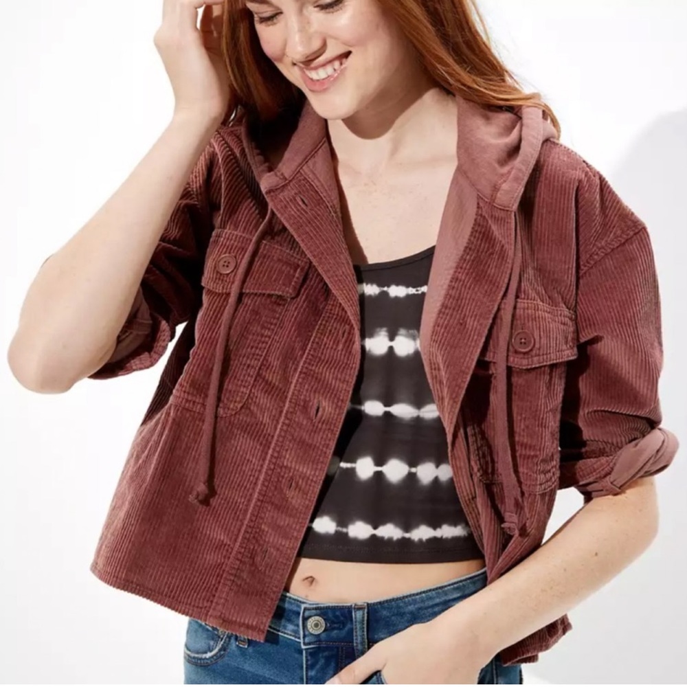 American Eagle corduroy hooded crop jacket